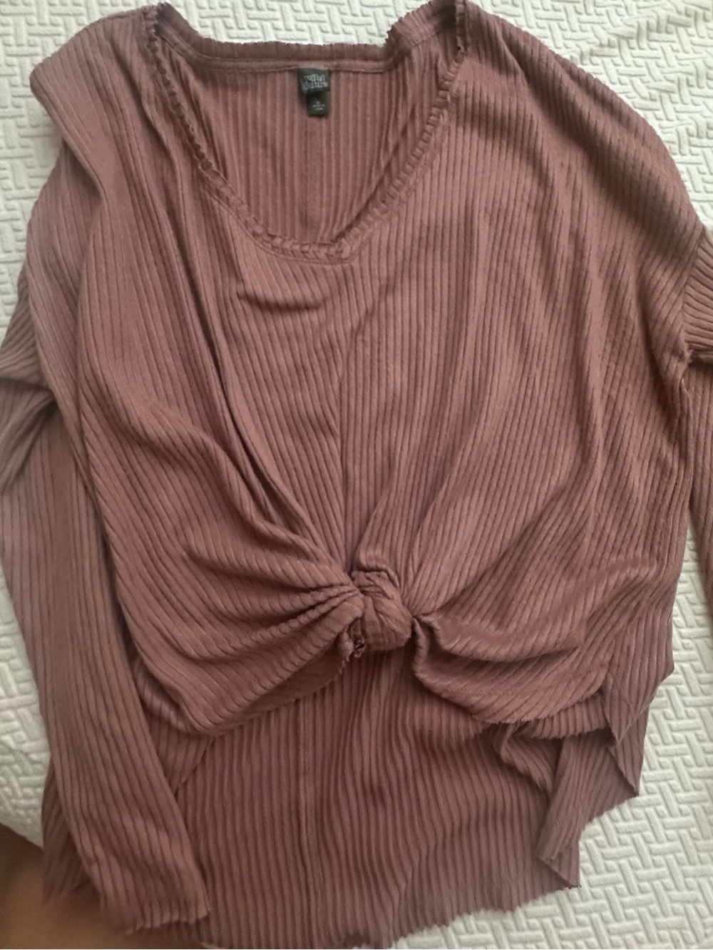 wild fable Ribbed Twist-Front Long Sleeve Top - Mauve Rose